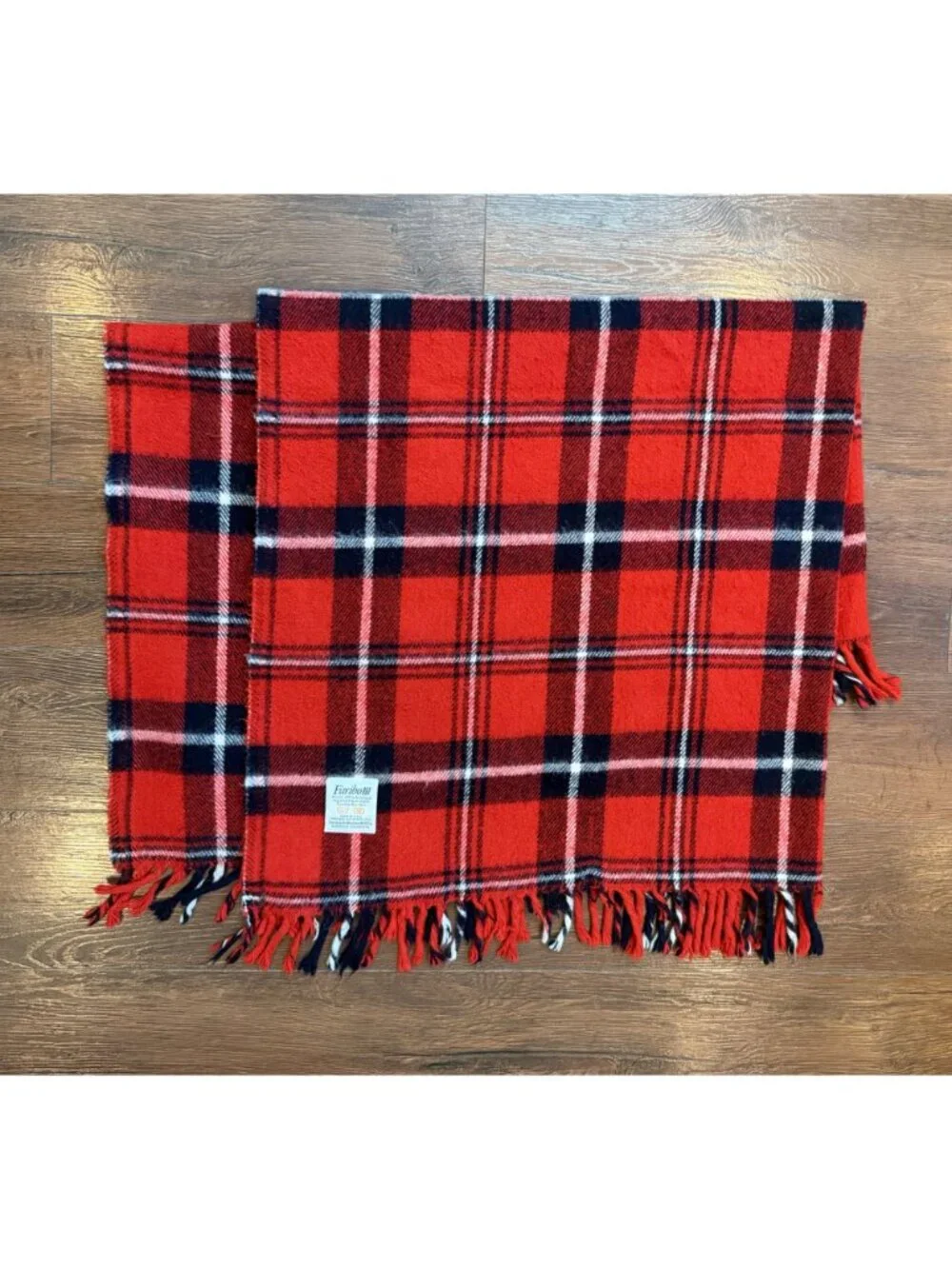 Vintage 1970s Faribo Red & Black Plaid Acrylic Throw Blanket With Fringe - Made